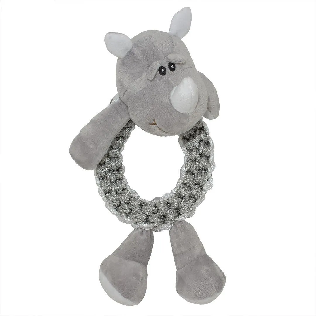 Duvo Plus Zoo Friends - Плюшена играчка за кучета във форма на носорог ринг, 32Х19Х10 см. 2
