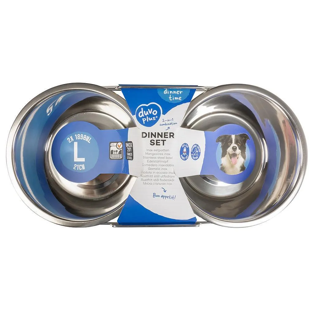 Duvo Plus - Метални купи за кучета за храна и вода с крачета против плъзгане, 2 х 1980 мл. 2