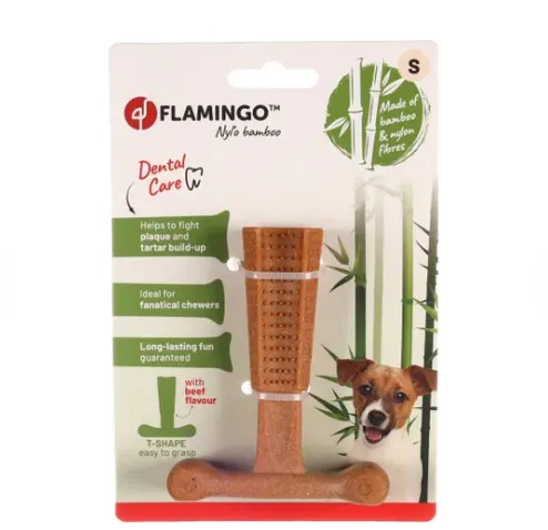 Flamingo Toy Bamboo Small - Дентална играчка за кучета от бамбук и найлон с вкус на говеждо, 10.5 см. 1