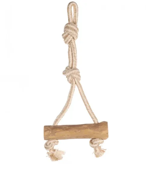 Flamingo Stick tug rope - Издръжлива играчка за кучета за дърпане и дъвчене от дърво и памучно въже, 33 см L X 14 см W X 3.5 см H - ∅ 3.5 см