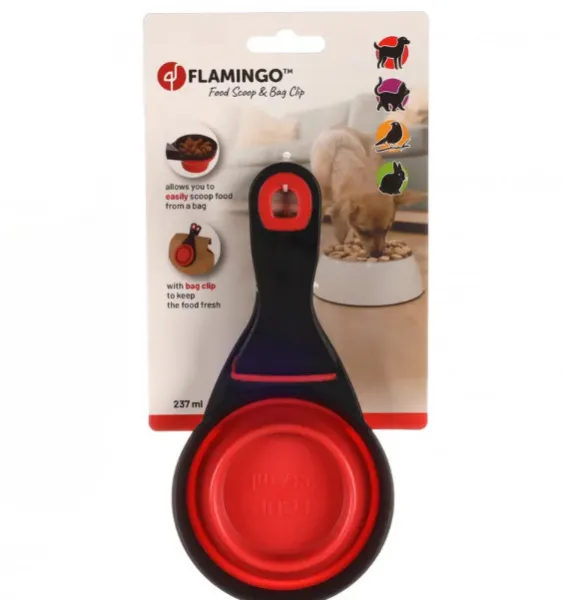 Flamingo Feeder Silo - Мерителна чаша за суха храна с щипка за кучета, котки, гризачи и други домашни любимци, 237 мл. 1
