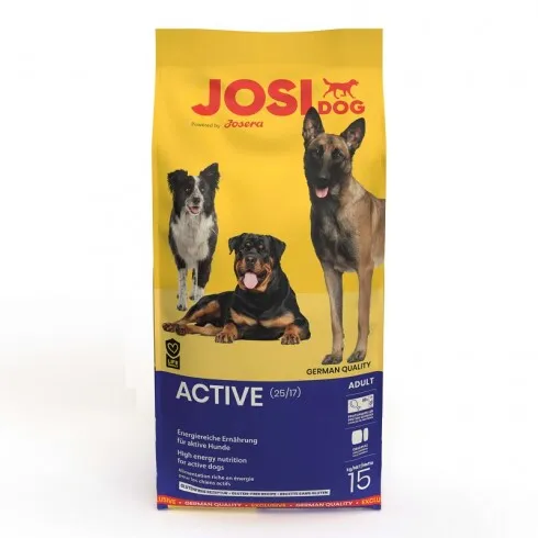 Josera JosiDog Active -  Пълноценна, високоенергийна суха храна за активни възрастни кучета с пилешко и ориз, 15 кг.