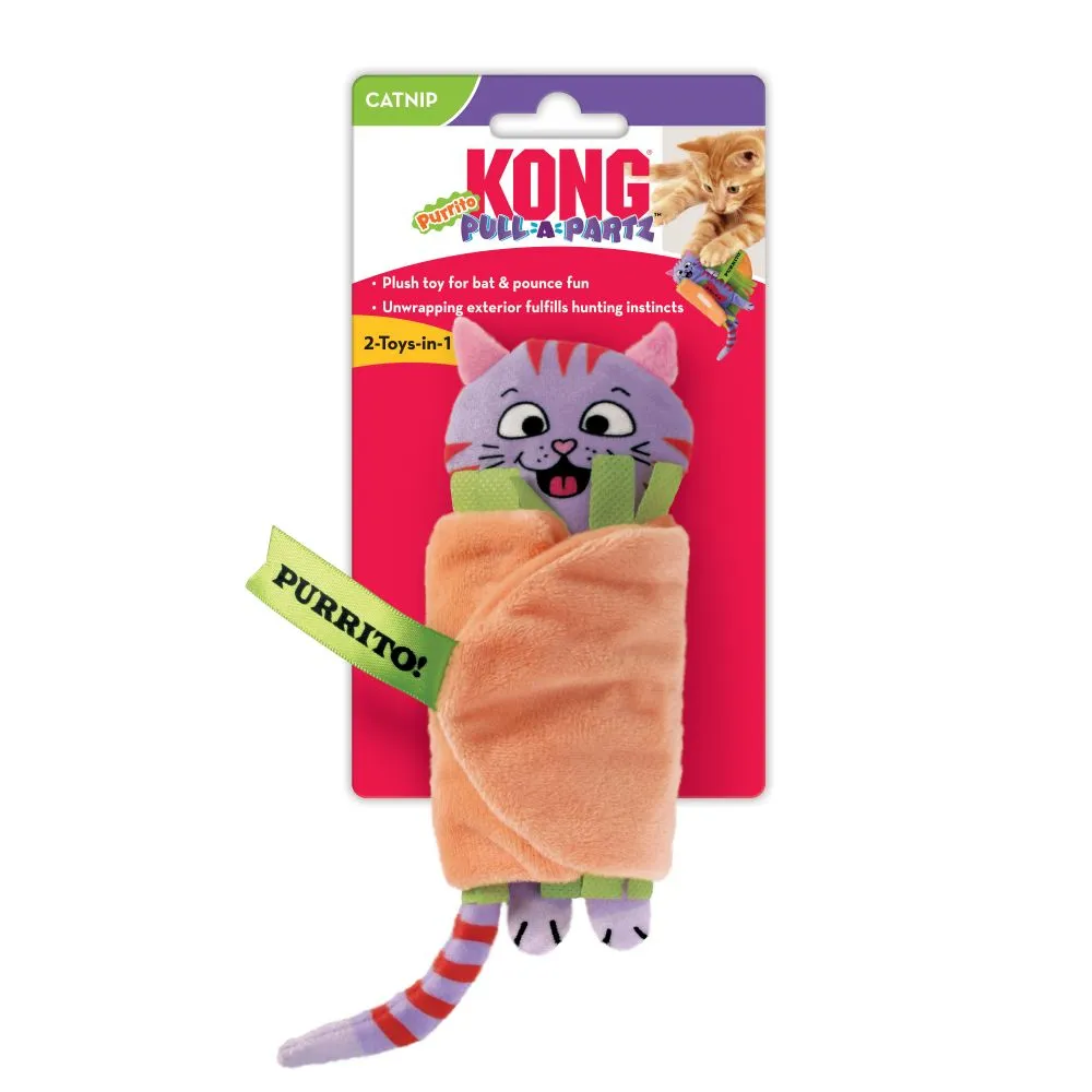 KONG Pull-A-Partz Purrito - Забавна котешка играчка с котешка трева стимулираща играта 2