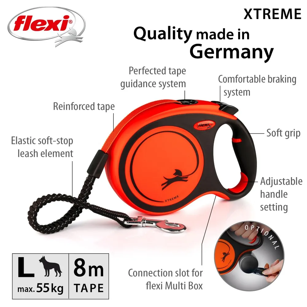 Flexi Xtreme Large - Автоматичен повод за кучета ,8 метра лента, до 55 кг - цвят оранжев 4