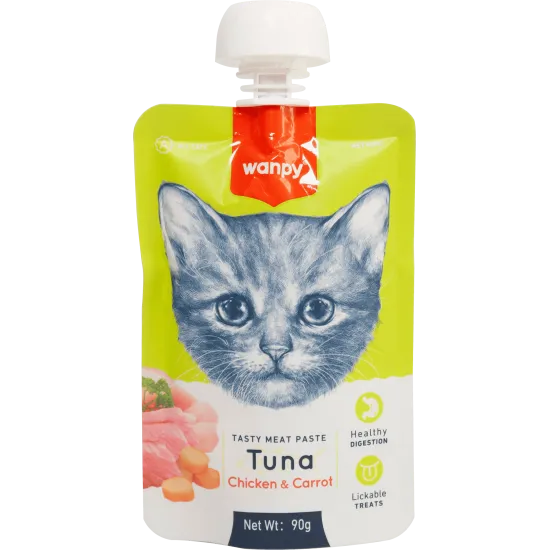 Wanpy Tasty Cat - Месна паста за котки с риба тон, пиле и морков , 90 гр./ 2 броя