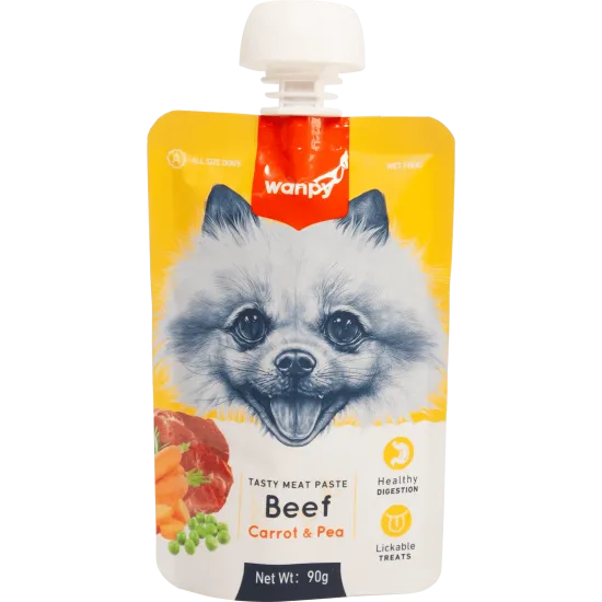 Wanpy Tasty Dog - Месна паста за кучета с говеждо, морков и грах, 90 гр./2 броя