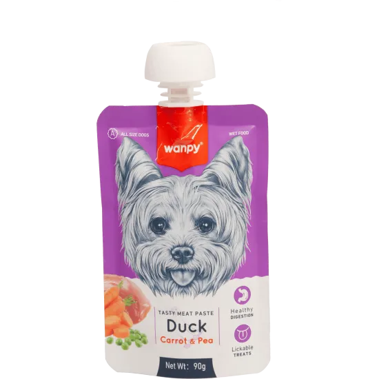 Wanpy Tasty Dog - Месна паста за кучета с патица, морков и грах, 90 гр./2 броя