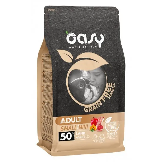 Oasy Dry Dog Grain Free Adult Mini - Премиум суха храна за кучета над 1 година от мини породи, без зърно, със агнешко месо, 2.5 кг.