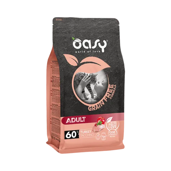 Oasy Dry Cat Grain Free Adult - Премиум суха храна за израснали котки, без зърно, с пуешко, плодове и зеленчуци, 7.5 кг.