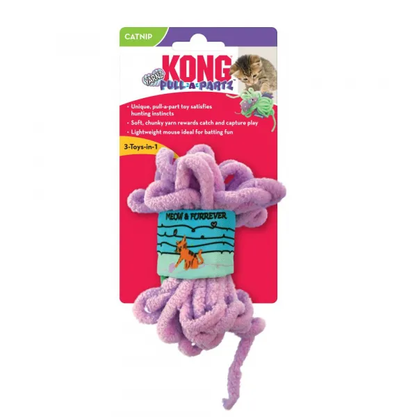 KONG Pull A Partz Yarnz - Играчка за котки 3 в 1, платнена мишка и лента, и кълбо от прежда 1