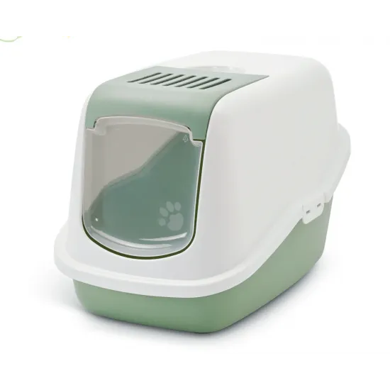 Savic - Закрита котешка тоалетна къща с филтър против миризми, Nestor 56х39х38.5 бяло/пастелно зелено 1