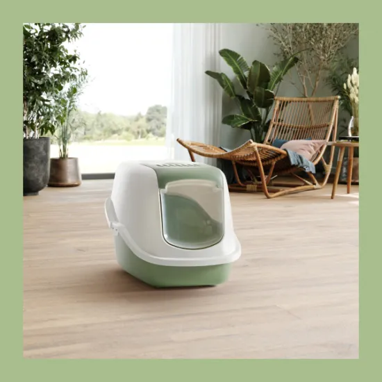 Savic - Закрита котешка тоалетна къща с филтър против миризми, Nestor 56х39х38.5 бяло/пастелно зелено 2
