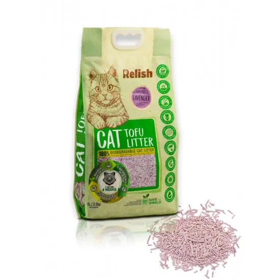 Relish Cat Tofu Litter - Биоразградима котешка постелка тофу с аромат на лавандула 6 л./ 2.5 кг.