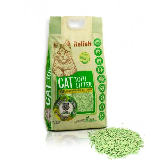 Relish Cat Tofu Litter - Биоразградима котешка постелка тофу с аромат на зелен чай 6 л./2.5 кг.