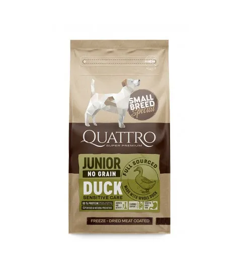 Quattro MINI Junior - Пълноценна суха храна за подрастващи кучета от малки и мини породи с патешко месо, 7 кг.