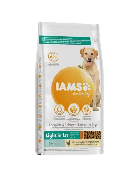 IAMS Weight Control - Пълноценна суха храна за израснали кучета с наднормено тегло със сушено пилешко и пуешко месо, 2 кг.
