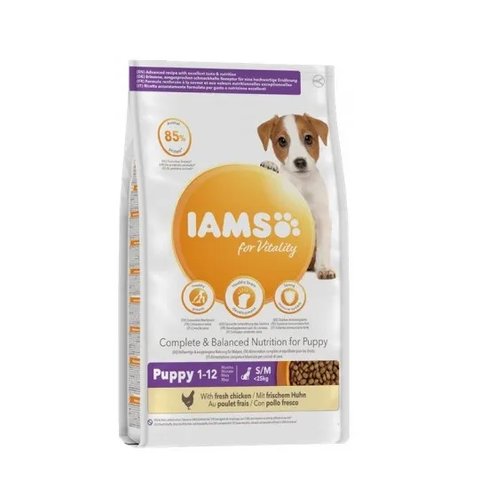 Iams Dog Puppy Small-Medium - Пълноценна суха храна за подрастващи кучета от малки и средни породи с пилешко и пуешко месо, 2 кг.