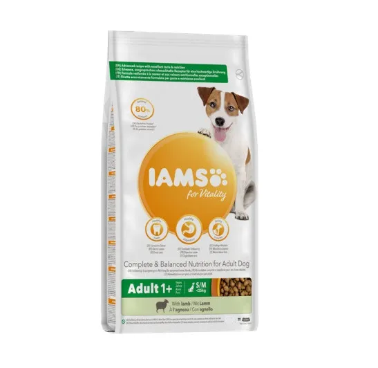 Iams Dog Small/Medium - Пълноценна суха храна за израснали кучета от дребни и средни породи с агнешко месо, 12 кг.