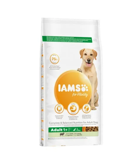 Iams Dog Large - Пълноценна суха храна за израснали кучета от едри породи с агнешко месо, 12 кг.