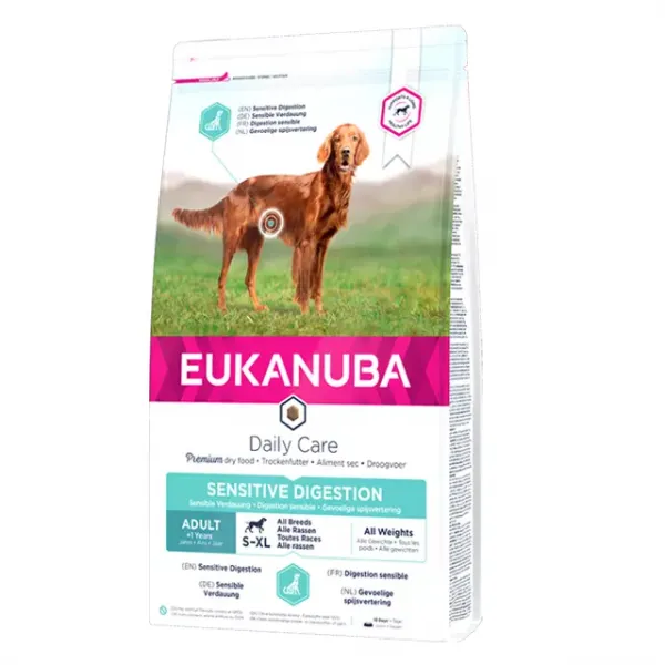 Eukanuba Daily Care Adult Sensitive Digestion - Пълноценна суха храна за израснали кучета с чувствително храносмилане, с пилешко месо, 12 кг.