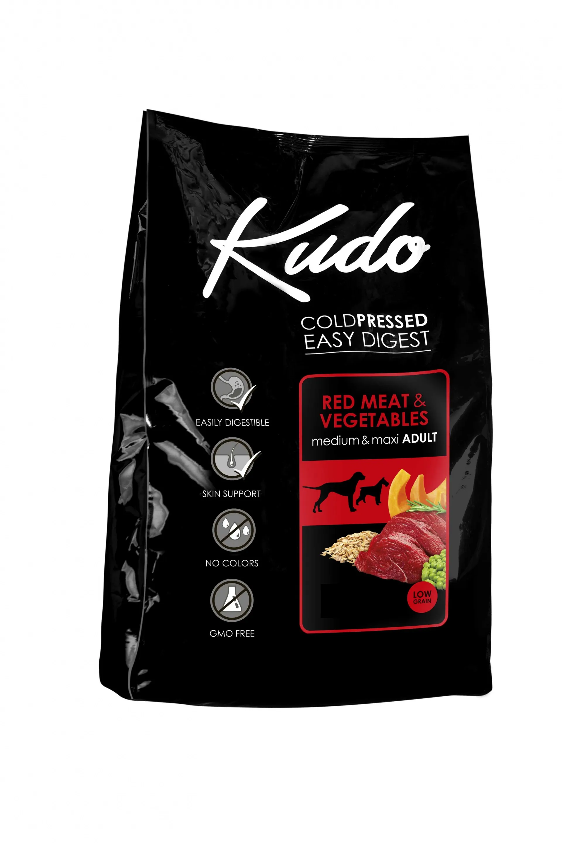 Kudo Low Grain Red Meat Medium-Maxi Adult - Пълноценна суха храна за израснали кучета от средни и едри породи с говеждо и свинско месо, 3 кг.