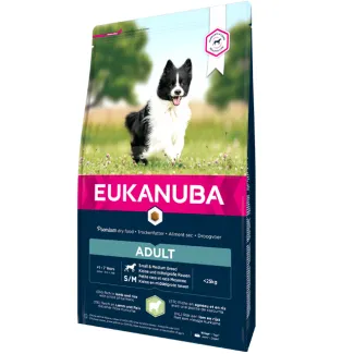 Eukanuba Dog Adult Small Breed Lamb - Пълноценна суха храна за израснали кучета от малки породи с агнешко меси и ориз, 18 кг.