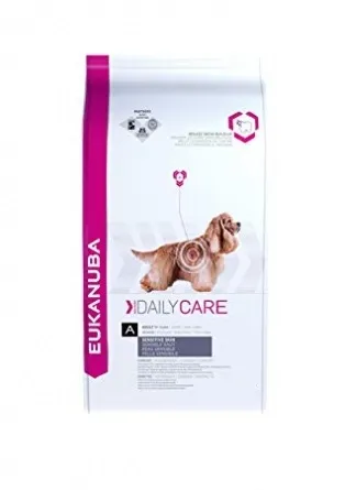 Eukanuba Daily Care Sensitive Skin - Пълноценна храна за кучета с кожни проблеми, чувствителни, с непоносимост към пилешко месо, 2.3 кг.