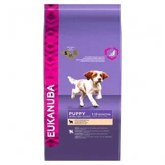 Eukanuba Puppy Med - Балансирана суха храна за подрастващи кучета от средни породи с агнешко месо, 2.5 кг.
