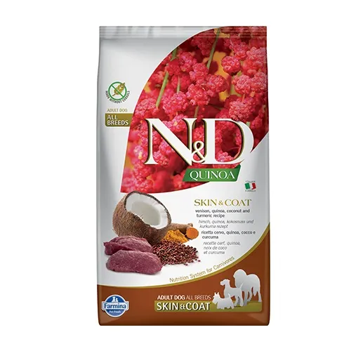 Farmina N&D Dog Quinoa Skin & Coat Venison - храна за кучета в зряла възраст с чувствителна кожа и козина с еленско месо 2.500 кг