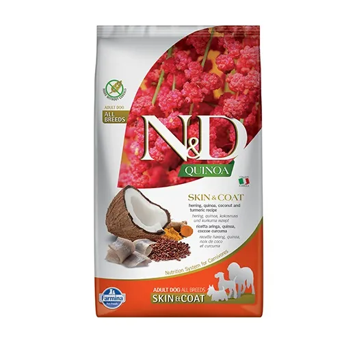Farmina N&D Dog Quinoa Skin & Coat - храна за кучета в зряла възраст с чувствителна кожа и козина с херинга и киноа 2.500 кг