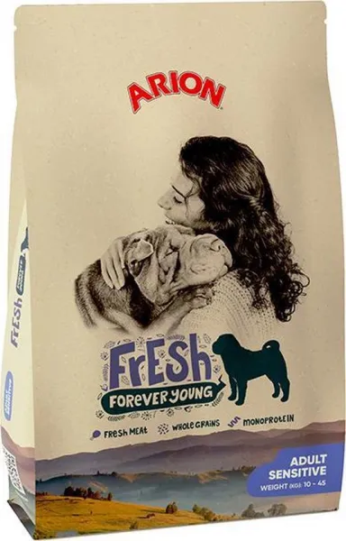 Arion Fresh AD Sensitive - Пълноценна суха храна за израснали кучета с чувствителна храносмилателна система, 12 кг.