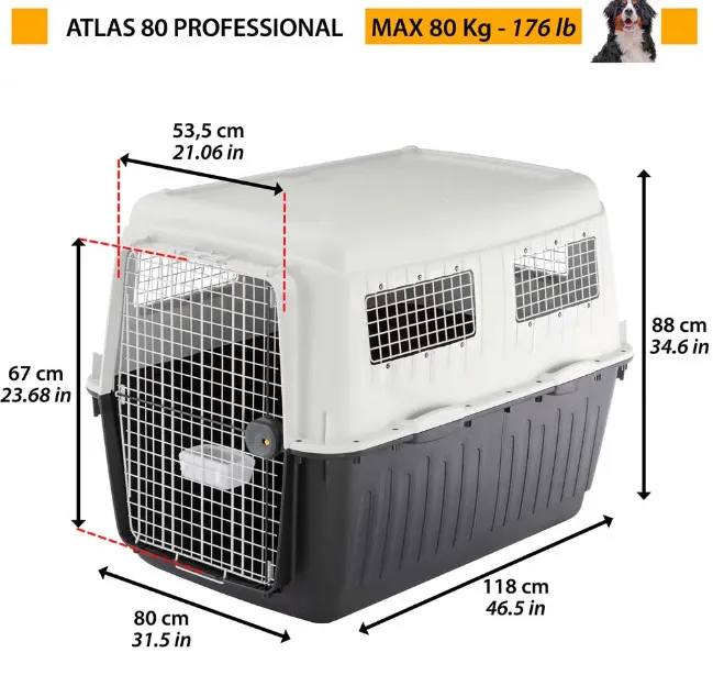 Ferplast Atlas 80 - Професионална транспортна клетка за кучета до 80 кг., 80 x 118 x h 88 см 2