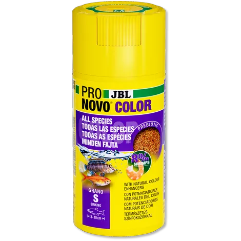 JBL Pronovo Color Grano S - Гранулирана цветна храна за живи цветове на всички аквариумни риби от 3-10 см, 100 мл.