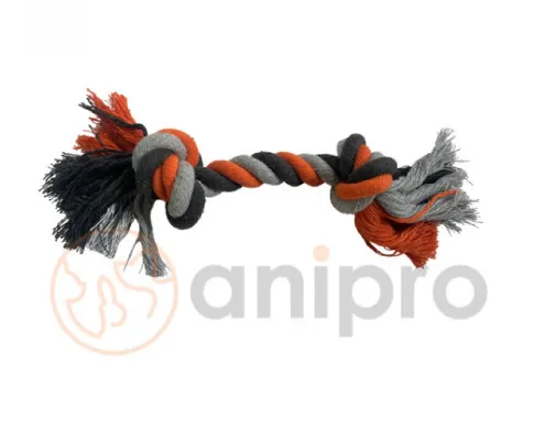 Anipro - Въжена играчка за кучета за дъвчене и дърпаме, с 2 възела, сиво/оранжево, 25 см, 80-90 гр.