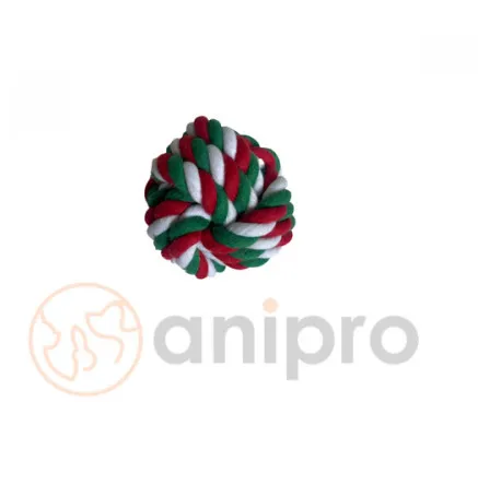 Anipro Play - Въжена играчка за кучета във форма на топка, бяло/зелено/червено 8 см, 100-110 гр.
