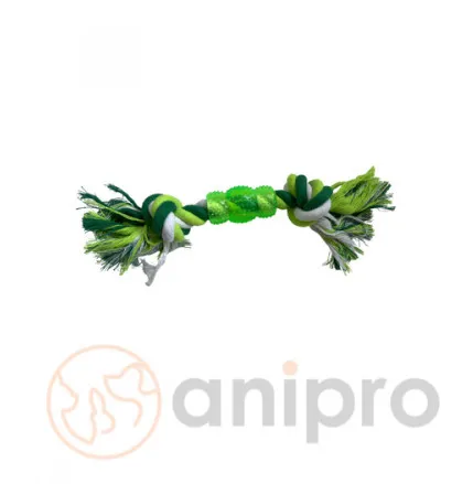 Anipro Play - Въжена играчка за кучета с PVC детайл и 2 възела, бяло/зелено 30 см, 140-150 гр.