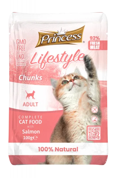Princess - Пауч за израснали котки, вкусни хапки със сьомга, 22 броя в стек