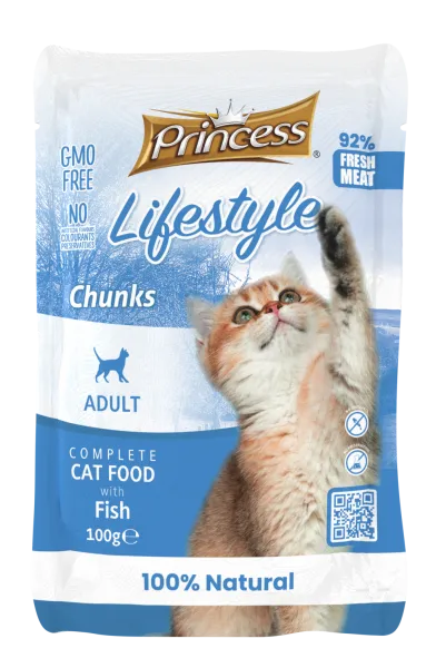 Princess - Пауч за израснали котки, вкусни хапки с два вида риба, 22 броя в стек