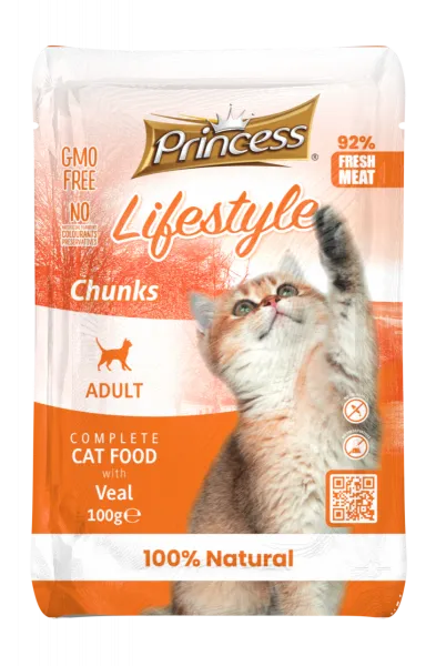 Princess - Пауч за израснали котки с телешко месо, 22 броя в стек