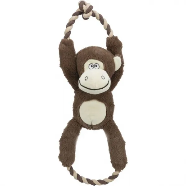 Trixie Monkey - Забавна плюшена играчка с въже за дърпане и дъвчене за кучета във форма на маймунка, 40 см.
