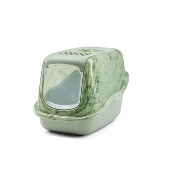 Savic Nestor Marble - Закрита котешка тоалетна с филтър против миризми, зелен мрамор 56x39x38.5 см.