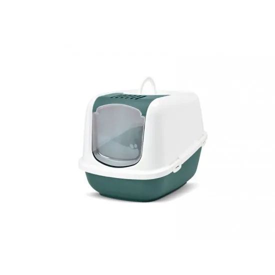 Savic Nestor Jumbo - Модерна закрита котешка тоалетна с филтър против миризми, подходяща за порода Мейн Куун 66.5х48.5х46.5 см. бяло/зелено