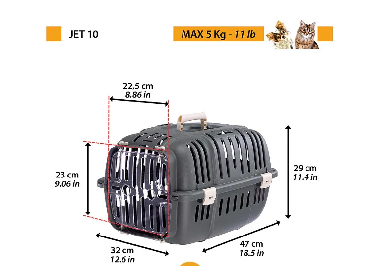 Ferplast Jet 10 - Транспортна пластмасова клетка за кучета и котки, 32 x 47 x h 29 см./21 броя 2