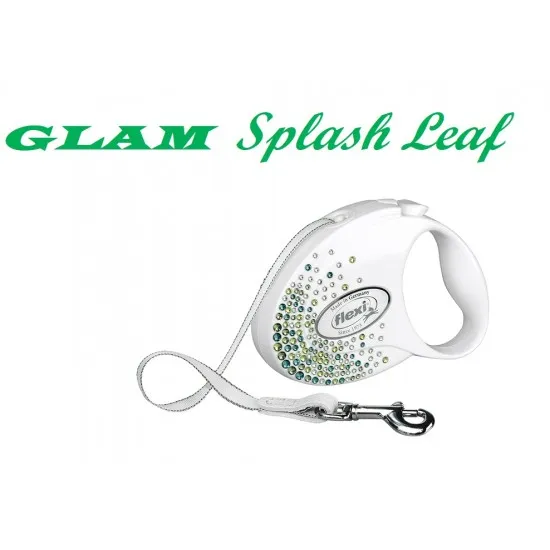 Flexi Swarovski GLAM Splash Leaf S - Модерен автоматичен повод за кучета, 3 метра лента, до 12 кг - цвят бял