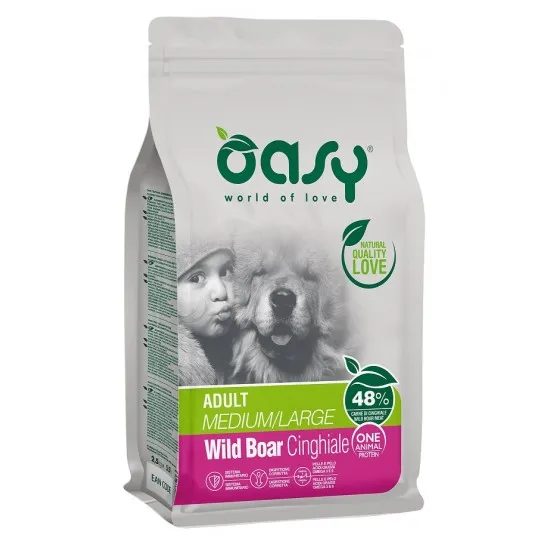 Oasy Wild Boar Monoprotein Adult - Пълноценна суха храна с глиганско месо за кучета от всички породи над 12 месеца, 12 кг.