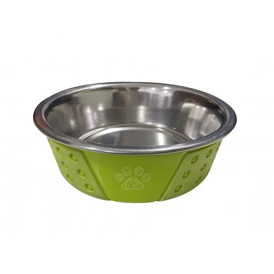 Anipro Hermosa - Метална купа за кучета и котки за вода и храна, зелена 14 см, 0.4 литра