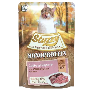 Stuzzy Monoprotein Grain&Gluten Free With Ham - Пауч за израснали котки с прошуто, 5 броя х 85 гр.