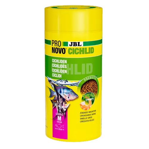 JBL Pronovo Cichlid Grano M  - Основна храна за аквариумни рибки, под формата на гранули, за цихлиди (8-20 см) - 1000 мл.