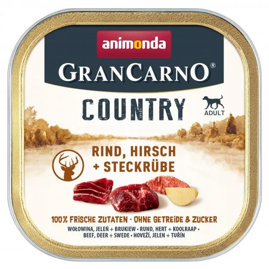 Animonda GranCarno Country - Пълноценна консервирана храна за израснали кучета с говеждо, еленско месо и брюква, 150 гр./ 3 броя