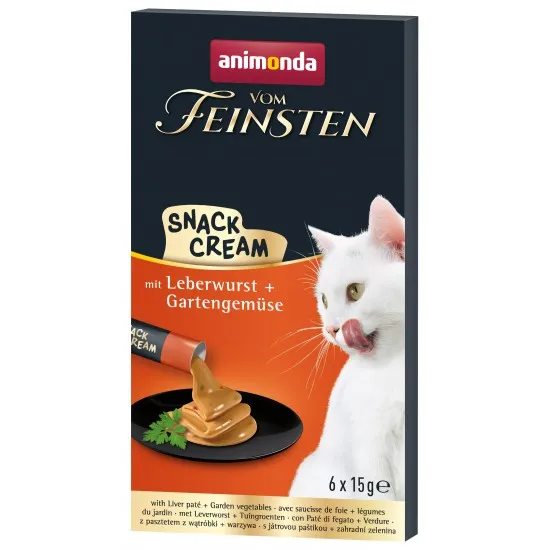 Vom Feinsten Snack Cream - Лакомство за израснали котки с дроб и зеленчуци, 6х15 гр.